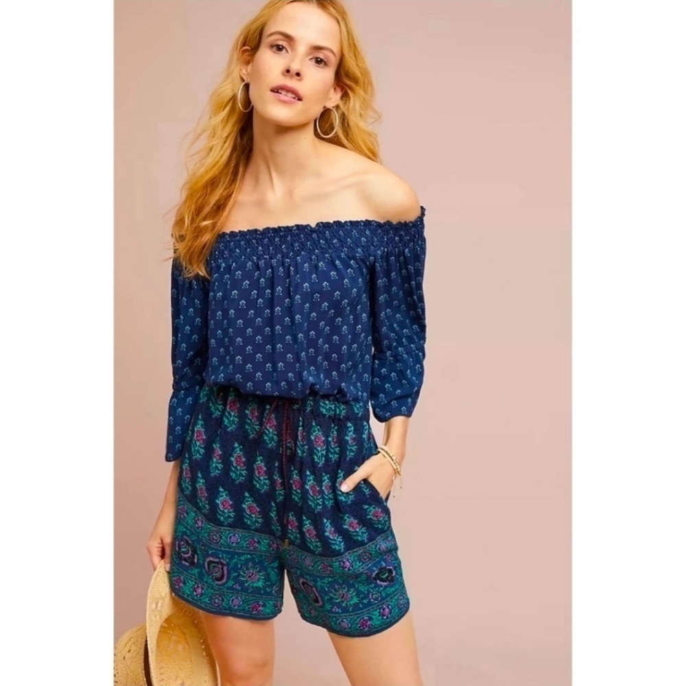 Anthropologie Ett Twa Kaleo Printed Romper Navy Xs